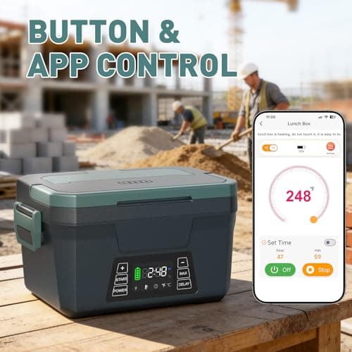 Cordless Electric Lunch Box for Adults, APP Control Heated Lunch Box for Men, 18000mAh Battery Powered Portable Food Warmer, Auto Heating 5-side Rechargeable w/ Timer, 248°F Max for Work/Outdoor/Gift view 2