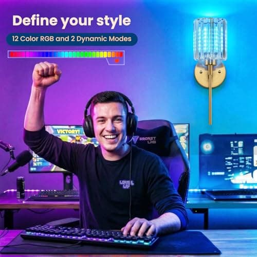 Crystal Battery Operated Wall Sconces, Brushed Gold Rechargeable Wireless Wall Sconce Lights with Dimmable Bulbs and Remote, 12 Colors and 3CCT Dimmable Crystal Lamps for Living Bedroom, 3000~6000K view 3