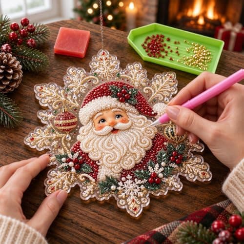Diamond Art Hanging Kit for Adults, Christmas Diamond Painting Kit, DIY Rhinestone Pearl Suncatcher Ornament, Diamond Painting Craft Kit for Window Hanging Decor, Holiday Home Garden Wall Decoration view 2