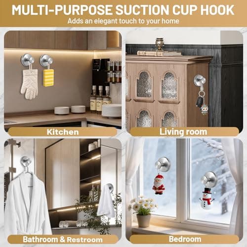 Fenas Large Suction Cup Hooks, Heavy Duty 15lb Holds Towel & Robe, No-Drill Shower Bathroom Hooks for Tile Wall Glass Mirror, Mounts on Smooth Non-Porous Surfaces (2 Pack, Brushed Nickel) view 5