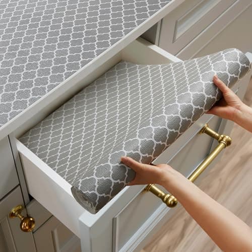 Shinlendid Shelf and Drawer Liner for Kitchen Cabinets Non-Adhesive, Strong Grip Non-Slip Thickened Cabinet Liners for Shelves, Waterproof Mats for Dresser Cupboard, Gray, 12 in x 10 Feet view 1