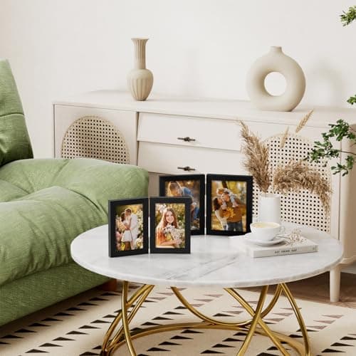 Vittanly 5x7 Double Picture Frame, Hinged 2 Opening MDF Photo Frames with Plexiglass, Vertical Tabletop Stand, Black view 2