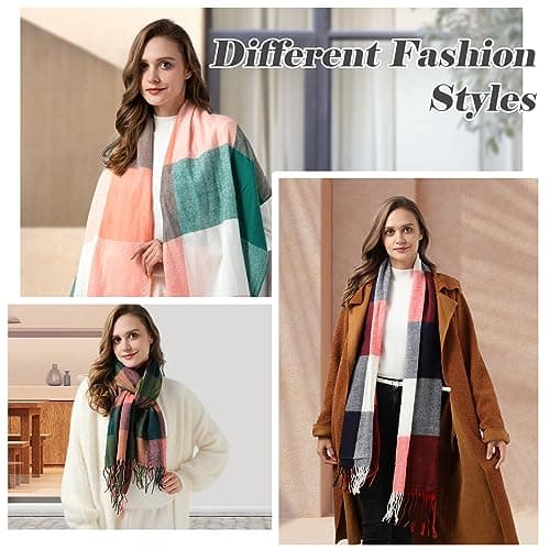 fauson Winter Scarf for Women Oversized Plaid, Soft Warm Shawl Wrap view 4