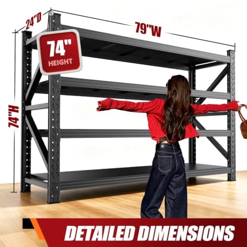 AXASIIO 79" W Storage Shelves, 4T Adjustable Garage Shelving Unit, Rust Proof Large Metal Storage Rack, 24" Dx79 Wx74 H Industrial Shelving for Warehouse, Basement, Supermarket view 3