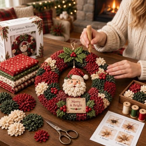 Fabric Poke Wreath DIY Kit, Christmas Craft Set for Wreath Making Decor view 2