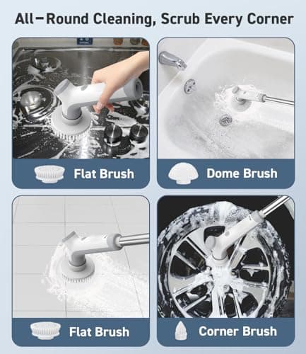 Electric Spin Scrubber, VEWIOR Cordless Shower Scrubber with 3 Adjustable Angle, Cleaning Brush with 2 Speeds 3 Replaceable Brush Heads for Bathroom Kitchen Tub view 2