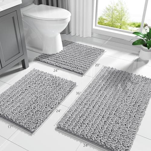 Yimobra Bathroom Rugs Non Slip Washable - Ultra Soft Absorbent Chenille Bath Mat, Quick Dry Shaggy Floor Carpet for Tub Shower, Gray Home Decor Accessories, 24x17 Inch view 2