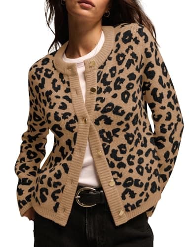 ACCPUR Leopard Print Cardigans for Women Cheetah Open Front Sweaters Button Down Knit Fall Clothes Long Sleeve Outwear Coats — image 1