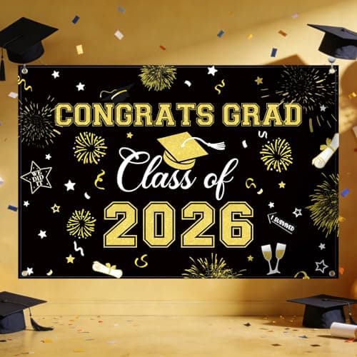 Oeyliz Graduation Decorations 2026 Congrats Grad Banner Class of 2026 Graduation Banner 2026 Graduation Decor Class of 2026 Banner High School College Celebration Party Supplies Yard Sign (Black Gold) view 5