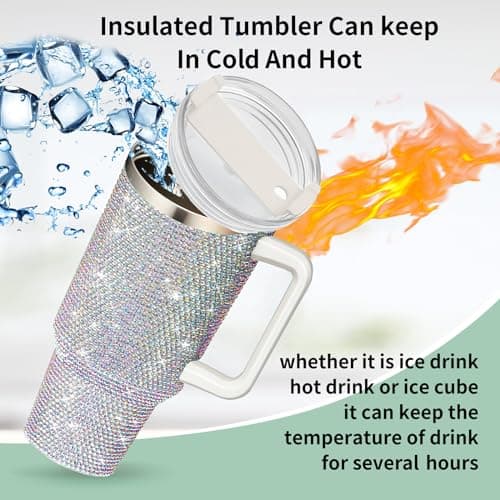 HWISDMIG 40oz Tumbler with Handle-Glitter Rhinestones Tumbler Bling Cups Stainless Steel Water Bottle Diamond Studded Tumbler for Women-Birthday Gifts for Women, Mom, Wife, Girlfriend (40 oz, Shiny) view 4