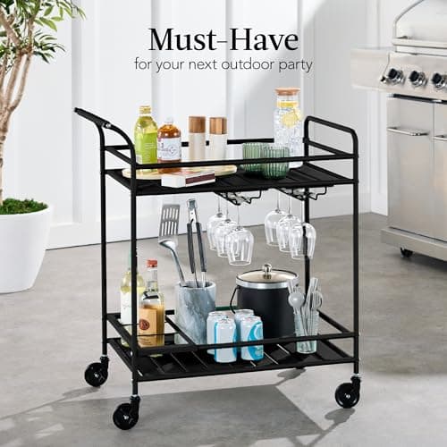 Best Choice Products Rolling Bar Cart, Mobile Home Bar Serving Cart, Serving Station w/ 2 Tier Shelves, Wine Rack, Lockable Wheels - Black view 4