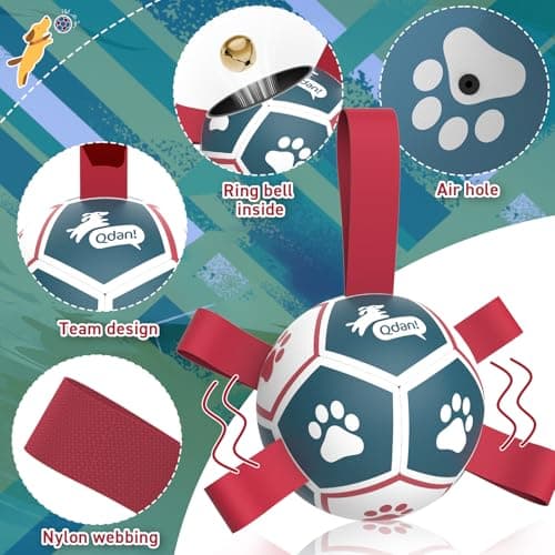 QDAN Dog Toys with Bell Inside, Durable Dog Balls for Tug of War, Outdoor Dog Toys, Squeaky Ball Toy (Blue, 5 inch) view 7