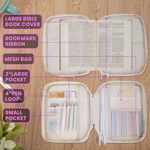 Large Bible Cover for Women, Durable Quilted Tote Bag with Handles, Bible Carry Case for Girls, Bible Study Supplies Accessories（Quilted） view 3
