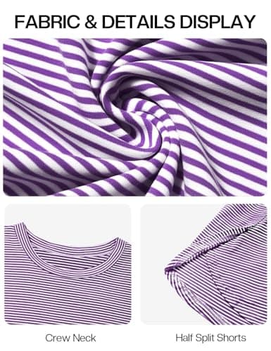 JUSTFASHIONNOW Womens Pajama Sets Striped Two Piece Lounge Sets Long Sleeve Top and Split Shorts Print Sleepwear Comfy Pjs view 6