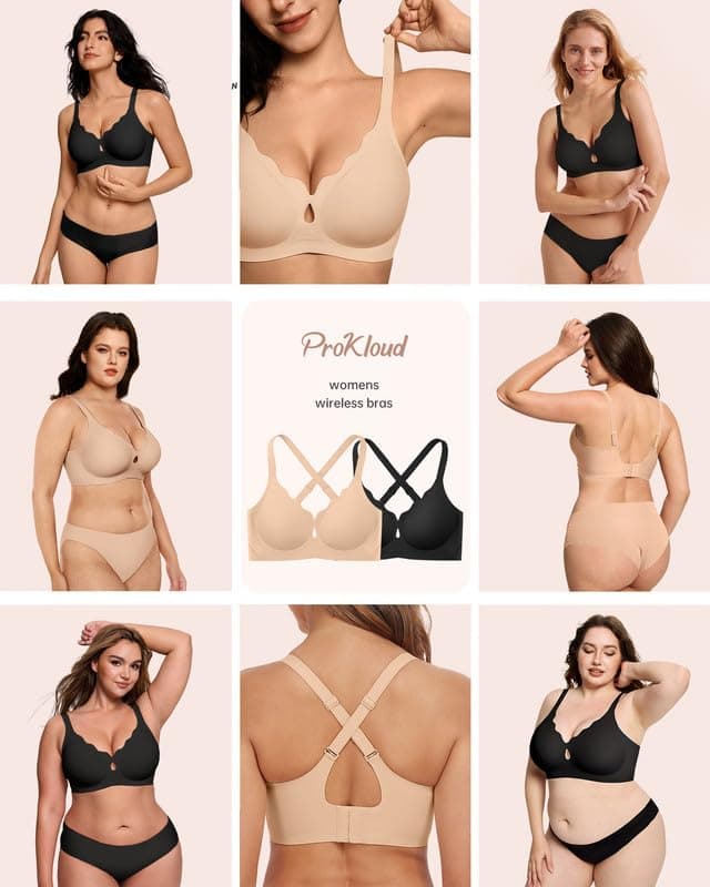 ProKloud Wireless Bras for Women Wave Push Up No Underwire Bralettes Seamless Full Coverage Support Lift Everyday Bra view 5