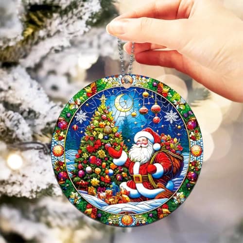 Santa Ornaments, Santa Claus Ornaments for Christmas Tree, Vintage Santas Acrylic Ornament, Unique Classic Christmas Ornament for Gift Exchange view 5