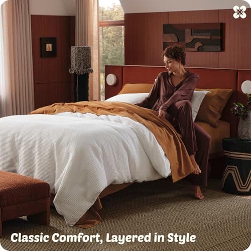 Bedsure Cotton Duvet Cover Set - 100% Cotton Waffle Weave Coconut White Duvet Cover Oversized King Size, PureWoven Breathable Bedding Set for All Season, 3 Pieces, 120"x98" view 6