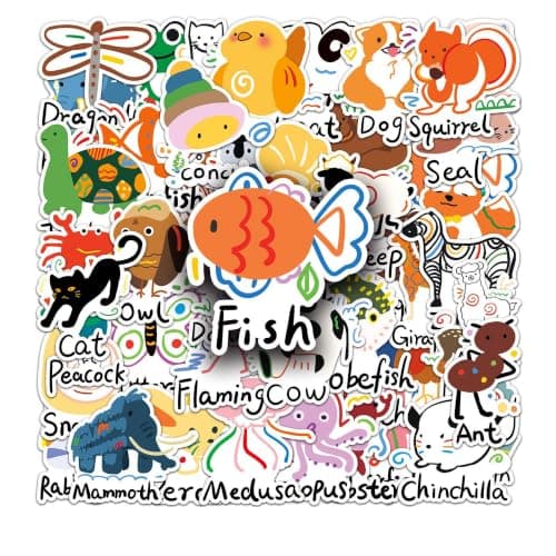 100 Cartoon Animal Stickers with English Words, Colorful Decorative Sticker Set for Boys and Girls Ages 3-12, Kids Video Walkie Talkie Accessories, Video Walkie Talkie Not Included view 4