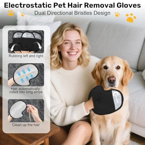 Anoodi 2 Pack Pet Hair Removal Gloves, Reusable Electrostatic Magic Brush Glove for Dogs Cats Grooming, Pet Hair Mitt Remover Tool for Furniture, Clothing, Couch, Carpet, Car Seats view 2
