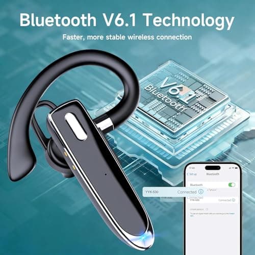 Wireless Single Ear Bluetooth V6.1 Headset, Business Earpiece with Mic | Noise Cancelling Business Headset, 100H Playtime, LED Display, Dual Device Pairing, Mute Button for Office, Driving, Trucker view 4