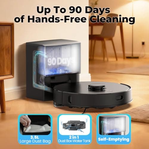 Lorvida Robot Vacuum and Mop Combo, 90-Day Self Emptying 8,000Pa, E10+ | LiDAR Navigation, Home Mapping, No-Go Zone, 150 Mins, App, Voice Control, Robotic Vacuum Cleaner for Hard Floor, Carpet view 2