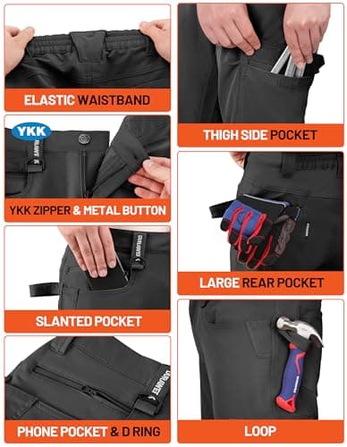 DURAWERK Men's 4-Way Stretch Cargo Pants, Work Pants, Durable Tactical Pants, Lightweight EDC Hiking Pants for Outdoor view 5