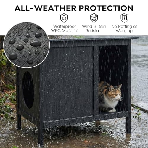 Veehoo Outdoor Cat House Weatherproof, Outside Feral Cat Shelter with Escape Door Design, Elevated Outdoor Pet Shelter for Stray Cats view 2