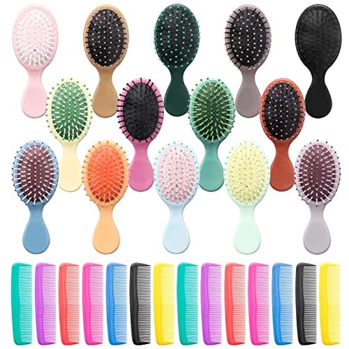 Mini Hair Brush 28 Pack, ANSLCA Hair Brushes Bulk Small Brush Set - Include 14 Travel Brush + 14 Fine Wide Detangling Hair Combs Wet Dry Hair for Girls Women Boys Men Kids (Stylish Colorful) — image 1