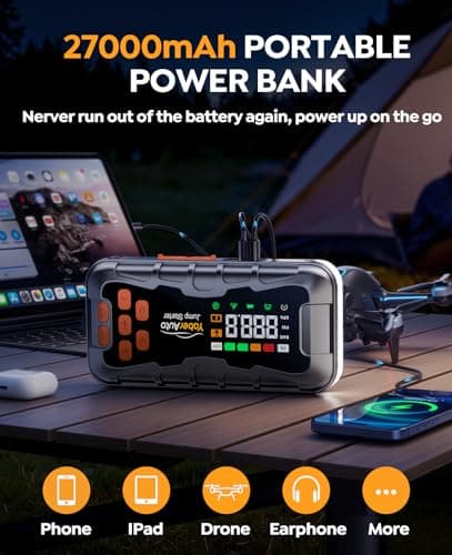 YaberAuto 16-in-1 Jump Starter with Air Compressor 8000A 160PSI Car Battery Jump Starter (All Gas/14L Diesel) 12V Jump Box Car Battery Jumper Starter Portable Jumper Cables, Emergency Tool Kit, Gloves view 4