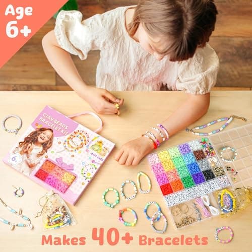 Sistenia Girls Gifts Bracelet Making Kit, 20 Colors Polymer Clay Beads with Charms Letter Beads Arts and Crafts Kit Jewelry Making Set Cute Stuff Birthday Gift Idea for Kids Ages 6-15 view 2