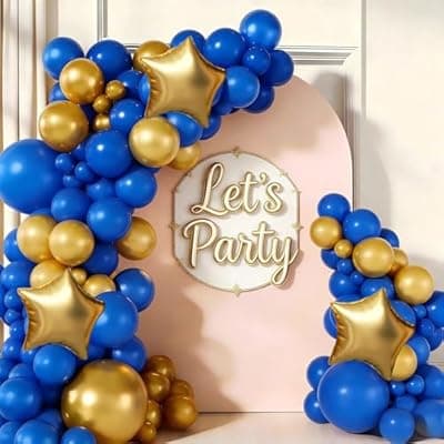 Royal Blue and Gold Balloon Garland Arch Kit, Navy Blue White and Gold Balloons with Star Foil Balloons for Anniversary Graduation Wedding New Year Birthday Party Decorations