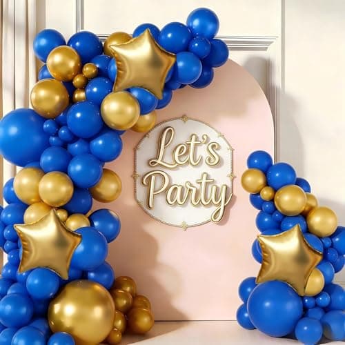 Royal Blue and Gold Balloon Garland Arch Kit, Navy Blue White and Gold Balloons with Star Foil Balloons for Anniversary Graduation Wedding New Year Birthday Party Decorations — image 1