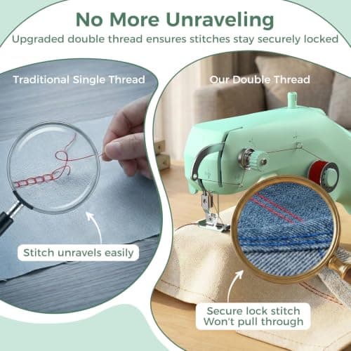 Vaspow Double Thread Handheld Sewing Machine for Beginners with Lockstitch | Portable Mini Size Design, Suitable for Beginners Battery & DC Powered, Quick Mending for Clothes, Denim, Hem & DIY Crafting view 2