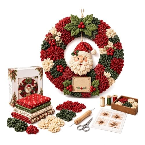 Fabric Poke Wreath DIY Kit, Christmas Craft Set for Wreath Making Decor — image 1