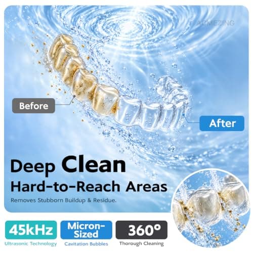 ACMEZING DeepClean Ultrasonic Retainer Cleaner Machine [45kHz Crevice Cleaning + UV-C Light | 4 Modes with Gentle Pulse] Dental Cleaner for Retainers, Dentures, Aligners, Mouth Guards & Night Guards view 3
