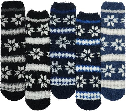 BenSorts Men Fuzzy Slipper Socks with Grips Non Slip Sole Warm House Socks Christmas Gifts view 6