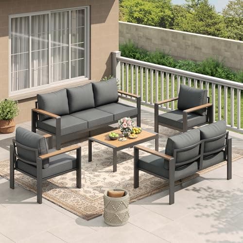 Garvee Aluminum Patio Furniture Set 7 Seats with Coffee Table Spacious Outdoor Sectional with Washable Thick Cushions, Patio Conversation Sets for Porch, Balcony, Deck, Yard — image 1