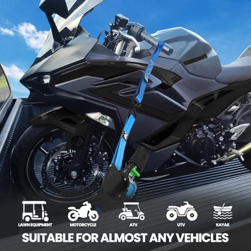Retractable Ratchet Straps(4 Pack) - 1in x 10ft Self Retracting Ratchet Straps with Soft Loops, 1,500 lbs Break Strength Retractable Tie Down Straps, Easy Retract for Motorcyle, Cargo, Truck, Trailer view 4
