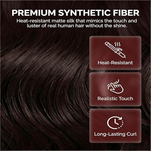 5 Clip in Hair Extensions Synthetic Thick Curly Wavy Hairpieces for Women 18 Inch Natural Looking 3/4 Full Head Clip on Hair Extensions Dark Brown view 5