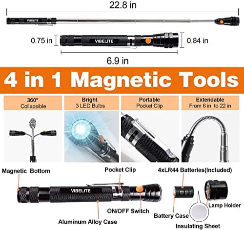 Magnetic Pickup Tool and 6 in 1 Multitool Pen with Touch Screen Stylus, Rulers, Bubble Level, Flathead, Phillips Screwdriver, Ballpoint Pen, BIrthday Gifts for Men, Him, Dad, Mechanic, Women, 2Pack view 2