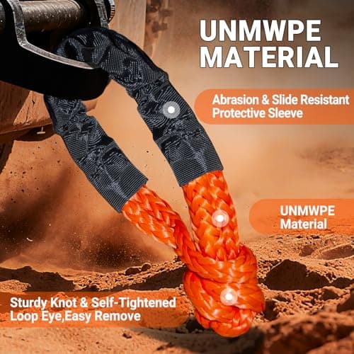 DAJOUJS Synthetic Soft Shackle Rope 1/2 x 22 Inch Orange Recovery Tow Shackles with Red Snatch Recovery Ring 56,000lbs Breaking Strength Offroad Soft Shackle Recovery Kit for Off-Road ATV UTV Vehicles view 3