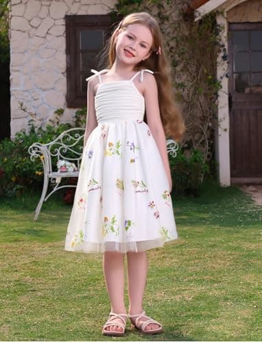 EULIMENE Flower Girl Dress for Wedding Birthday Spaghetti Strap Tulle Dress Formal Pageant Party Princess Dresses Size 5-14Y view 2