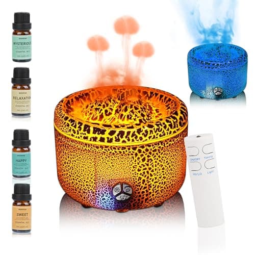 BOHOFAM Essential Oil Diffuser 500ML,Volcano and Flame Diffuser/Humidifier 2 Mode,Three Volcanic Vent Diffusers for Home,Included 4 Hotel Collection Diffuser Oil for Bedroom(Gray Crack)
