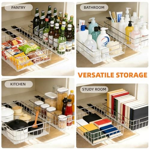 YUBAMIN Pull Out Cabinet Organizer, 1 Pack Stainless Steel Pull Out Drawers for Cabinets with Silent Full-Extension Slides, Heavy Duty Kitchen Cabinet Organizer for Home Kitchen Pantry view 5