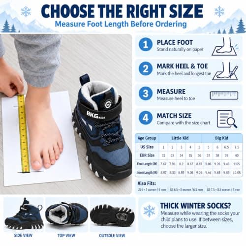 Kids Snow Shoes with Foldable Crampons Anti-Slip Insulated, Adjustable ‌Hook & Loop‌ Waterproof Winter Ankle Boots for Boys Girls Youth Children view 3