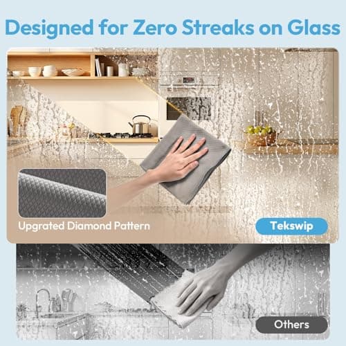 Tekswip Microfiber Glass Cleaning Cloth 6 Pack - 15.5x15.5 Inch Lint Free Streak Free Polishing Cloth for Windows and Mirrors, Fish Scale Nano Cleaning Cloth for Car Window Detailing view 2