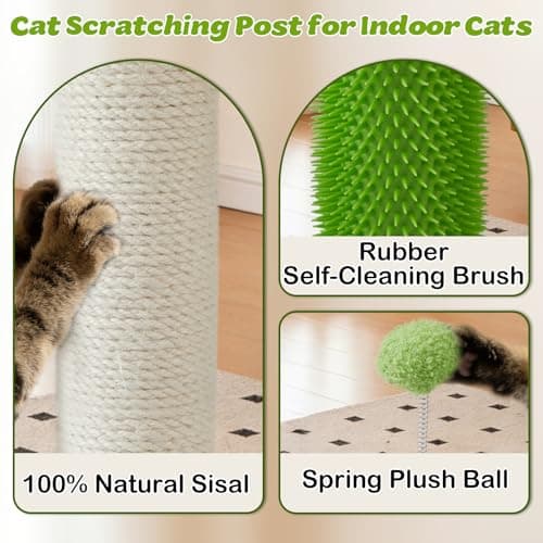 Cat Scratching Post, 26 Inch Tall Scratching Posts for Indoor Cats Adults and Kittens, Small Cat Scratch Post with Rotatable Hanging Toys, Rubber Brush and Double-Layer Interactive Wooden Ball Track view 5