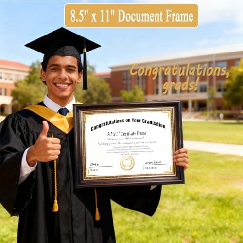 PAZLOG 8.5x11 Diploma Frame for Wall and Tabletop - Classic Walnut Brown Certificate Display with Gold Bead Accents, Gold Trim & HD Plexiglass, Degree Document Frame view 2