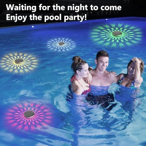 Solar Powered Floating Pool Lights(4 Pack), Pool Lights That Float with Remote Control, 12 Lighting, Timing Mode, IP67 Waterproof for Inground/Above Ground Pool, Pool Party, Bathroom, Bathtub, Garden view 5