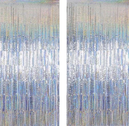 Silver Laser Tinsel Glitter Foil Fringe Curtain Birthday Party Streamers Backdrop Decorations Photo Booth Theme Bachelorette Graduation Decor — image 1